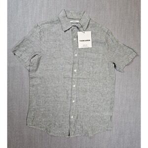 THOM AARON Men's 100% Linen Short Sleeve Button-Up Shirt Gray S Classic Casual